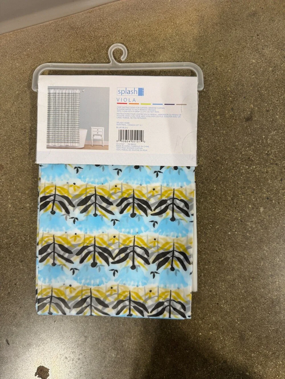 NWT Splash Viola PEVA Shower Curtain 180 cm x 183 cm Blue Yellow Black Pattern